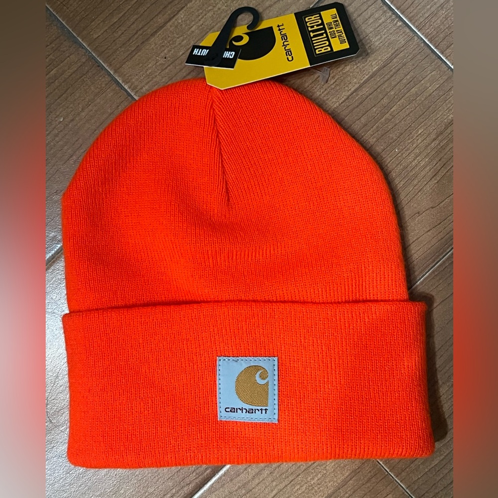 Carhartt Bold Orange Kids Knit Hat NWT Unisex